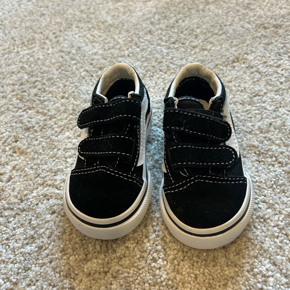 Vans Kids Black and White Velcro Sneakers